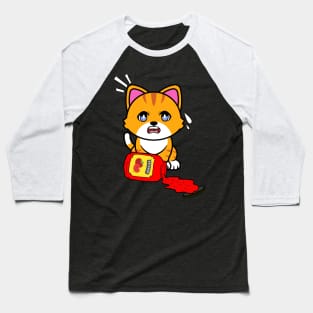 Funny orange cat spilled tomato ketchup Baseball T-Shirt